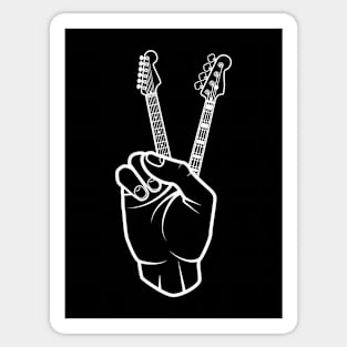 Guitar and Bass Outline Hand Peace Sign Dark Theme Sticker